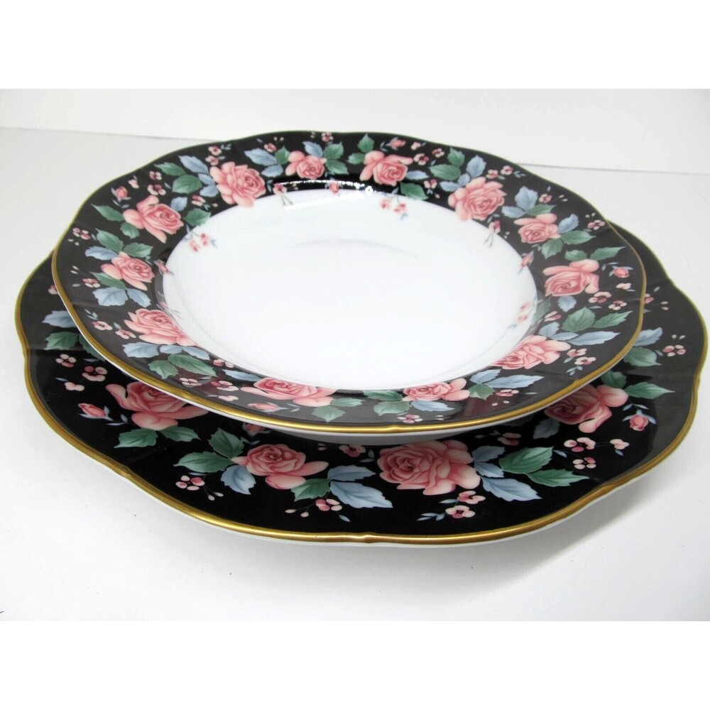 Arita Victorian Garden 11" Dinner Plate And 9" Rimmed Soup Bowl VGC 1986-1996